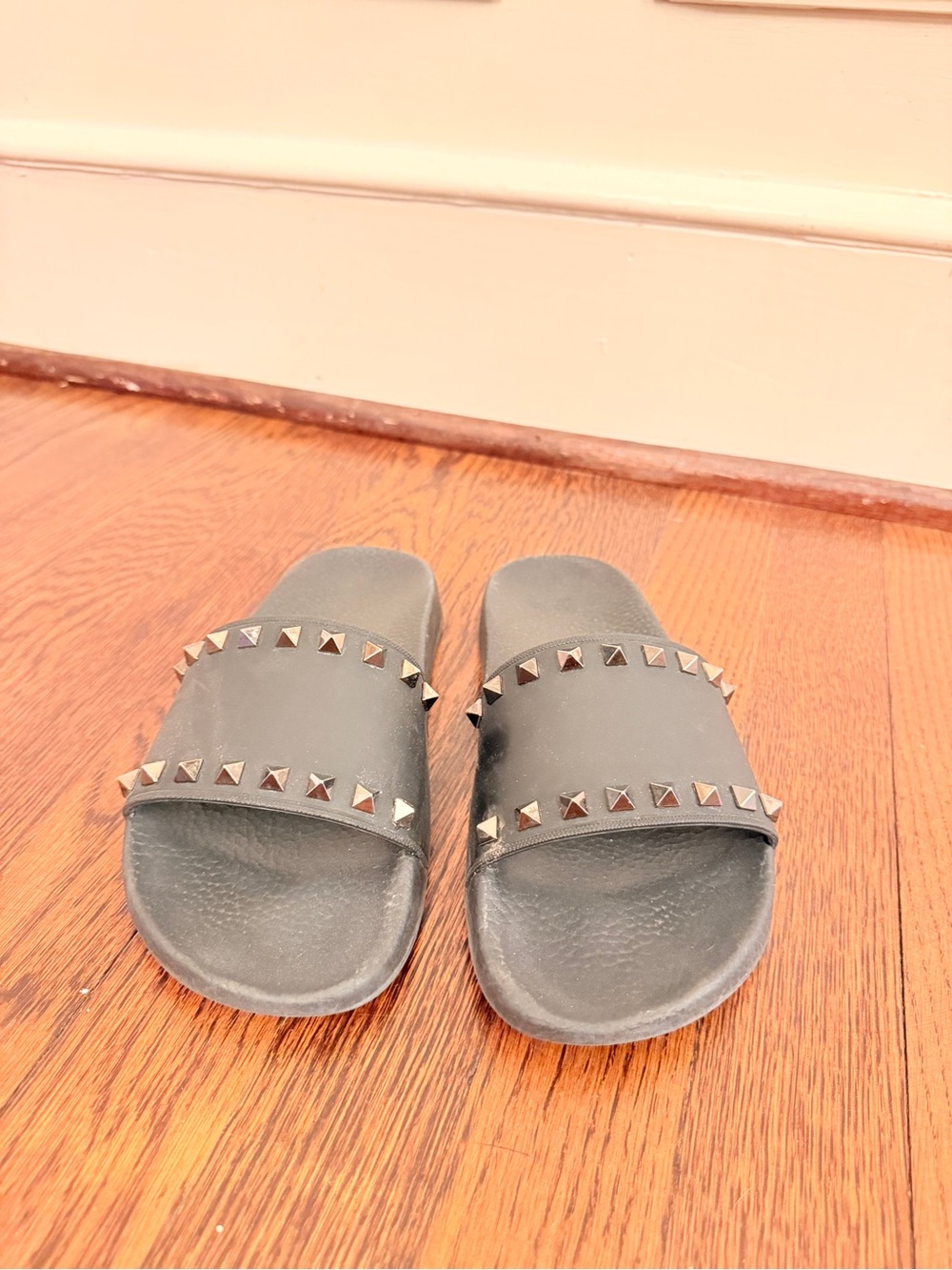 Valentino Black Studded Slide Sandals